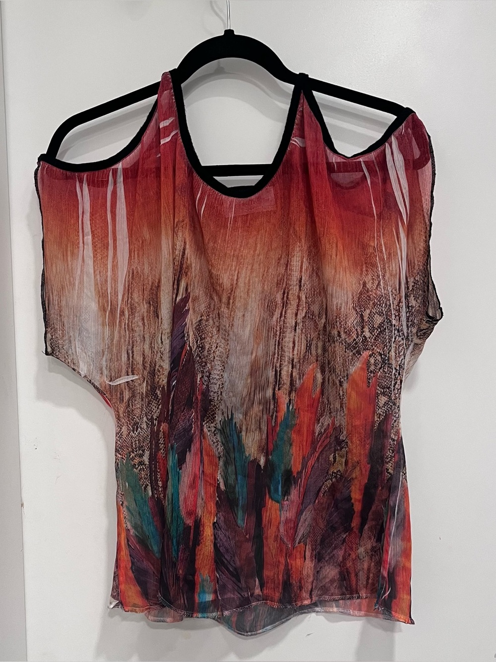 Panhandle Slim Womens Multi-Color Cold-Shoulder Blouse Abstract Snakeskin Medium
